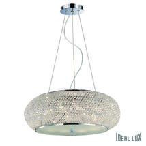 Lustre 10 lampes design Ideal lux Pasha Chrome métal et verre